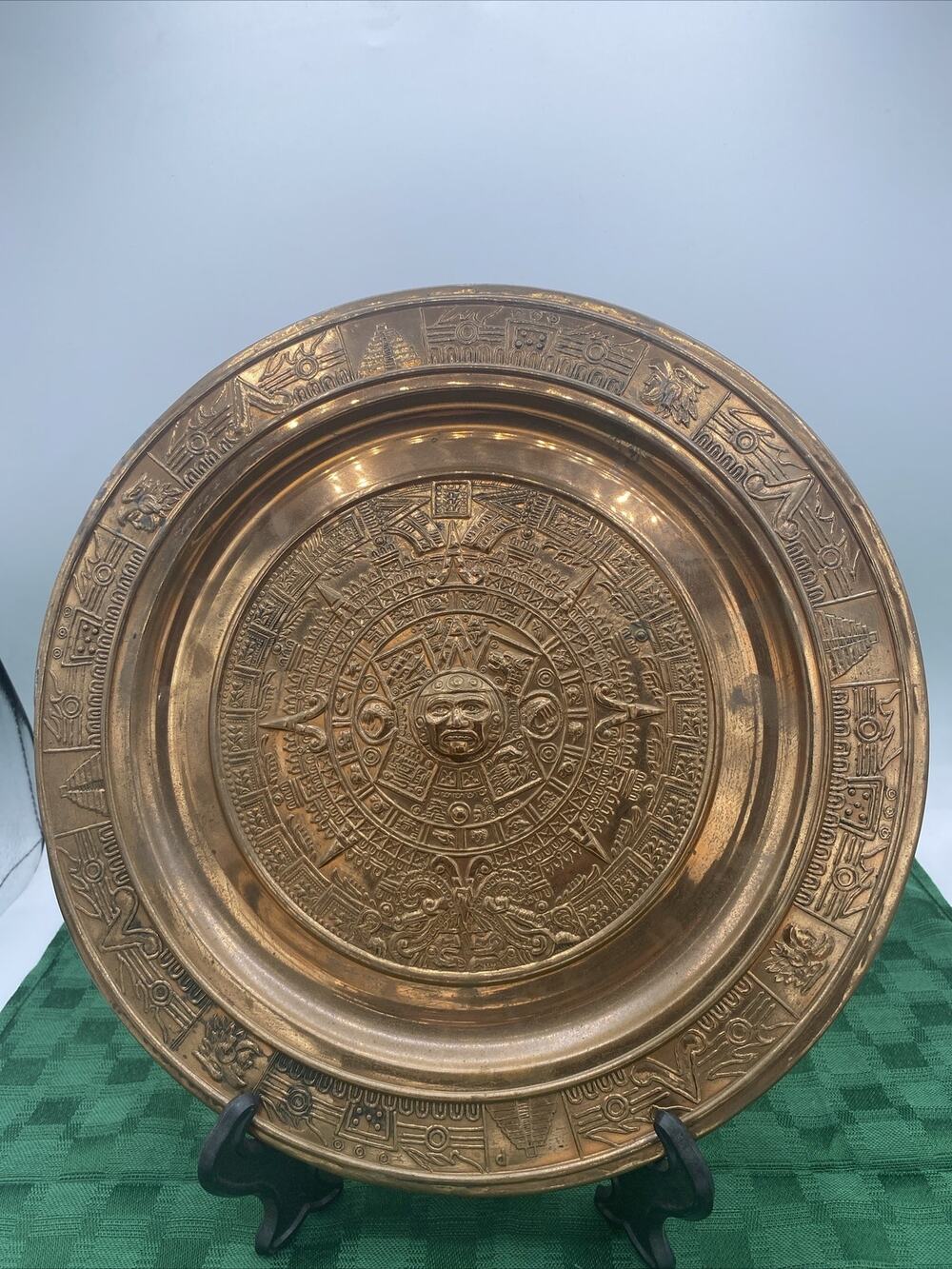 Vintage 11” Embossed English Copper Art Decorative Plate Aztec Indians
